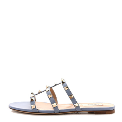 Valentino Garavani Nappa Rockstud Caged Flat Slide Sandals 38 Niagara 1 of 7