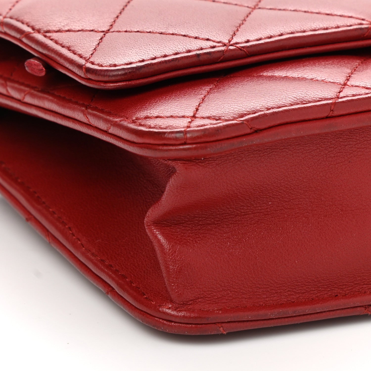 Chanel Lambskin Quilted Wallet On Chain WOC Red 10 of 14