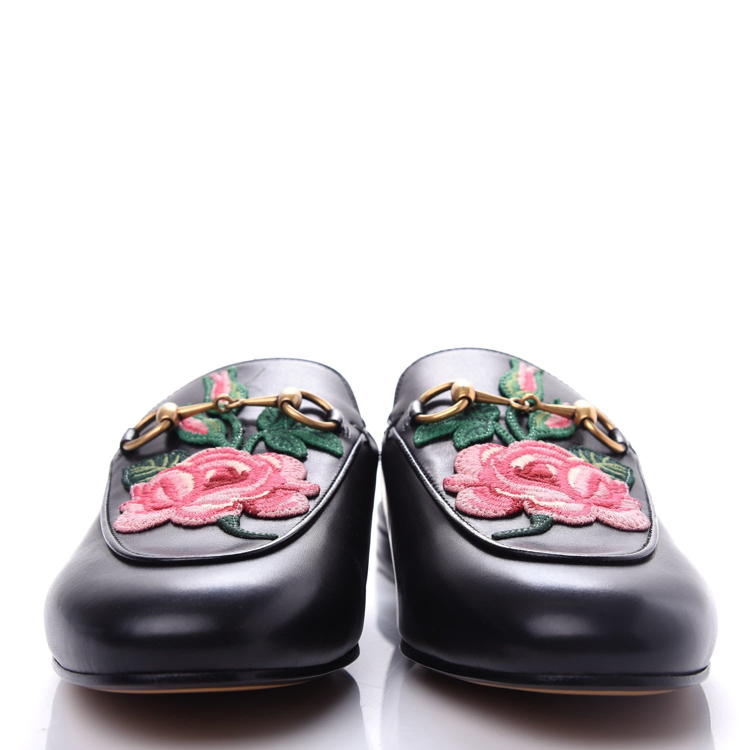 Gucci Calfskin Flower Embroidered Princetown Slippers 37 Black 2 of 12