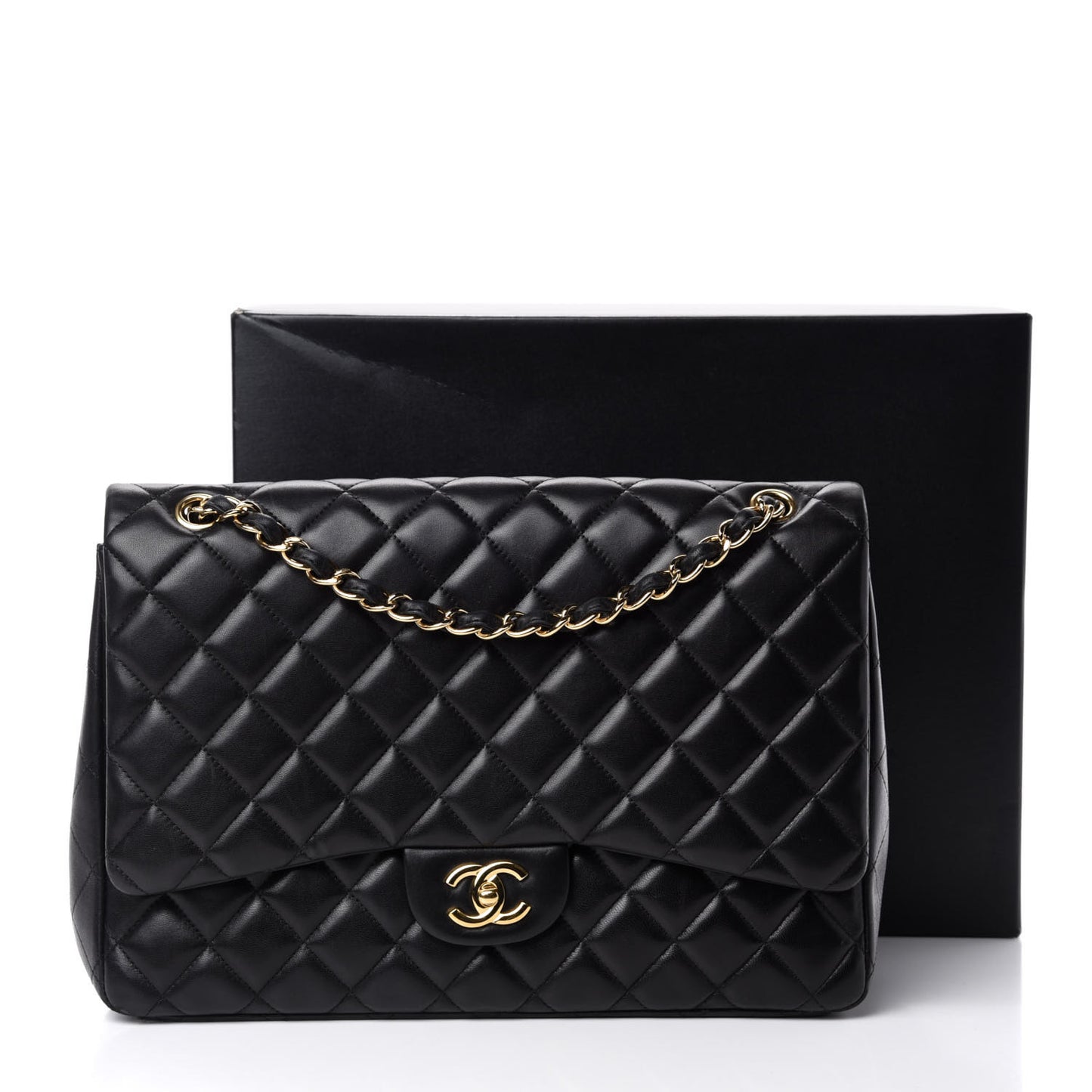 Lambskin Quilted Maxi Single Flap Black