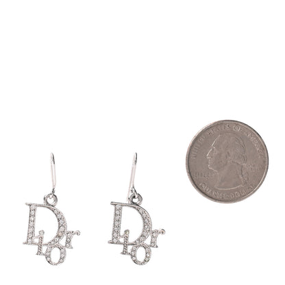 Christian Dior Crystal Logo Earrings Silver 2 of 3
