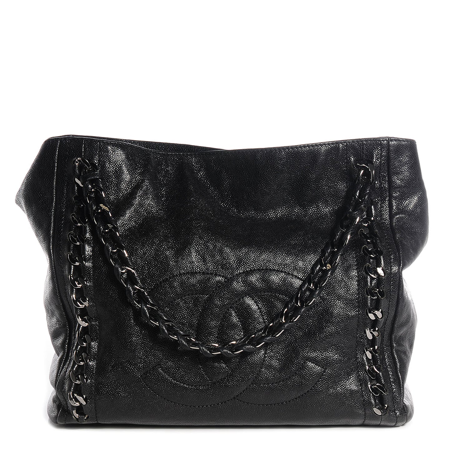 Glazed Caviar Modern Chain Tote Black