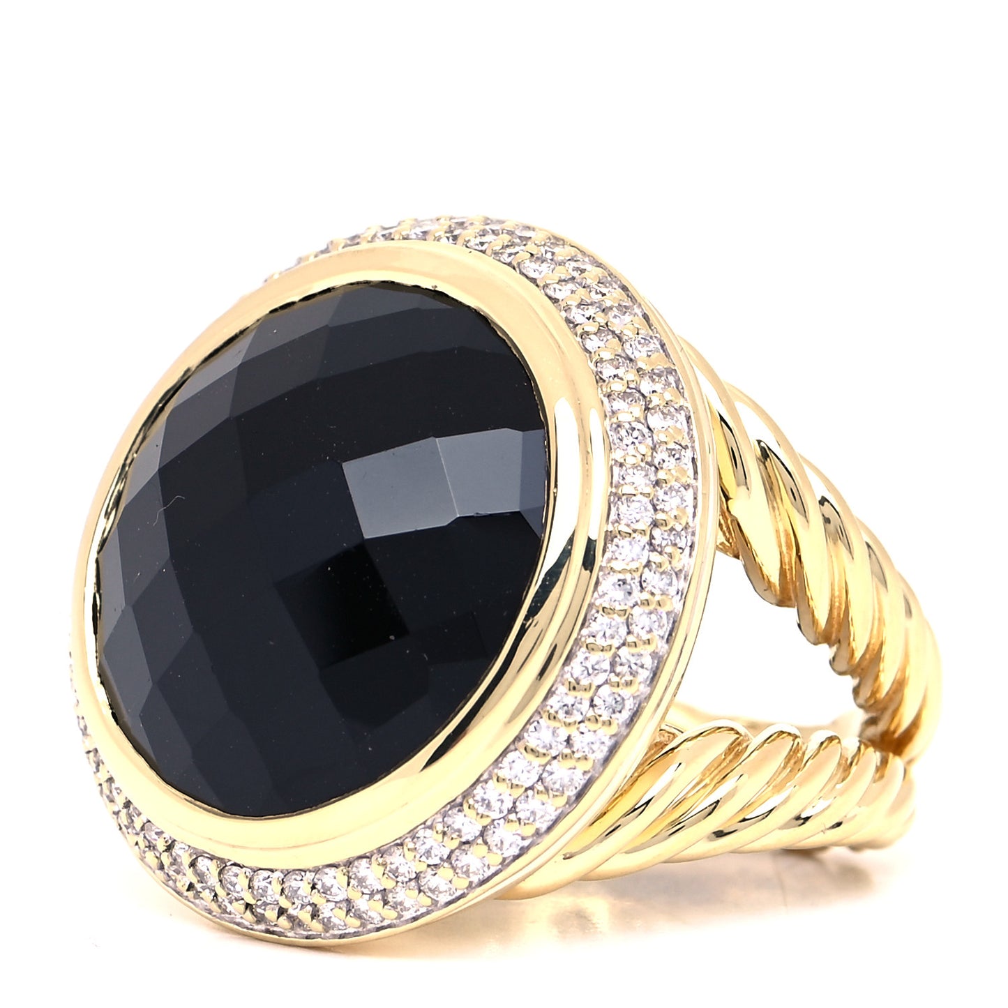 18K Yellow Gold Diamond Black Onyx 18mm Cerise Ring 52 6