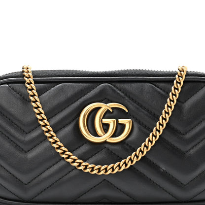 Gucci Calfskin Matelasse Mini GG Marmont Chain Crossbody Bag Black 8 of 10