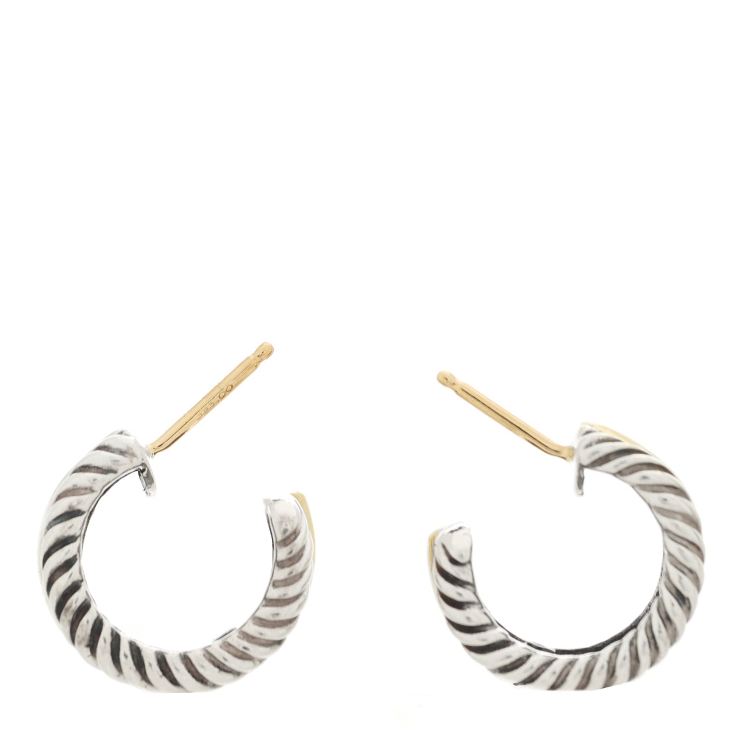 David Yurman Sterling Silver 14K Yellow Gold 16mm Cable Classics Hoop Earrings 3 of 5