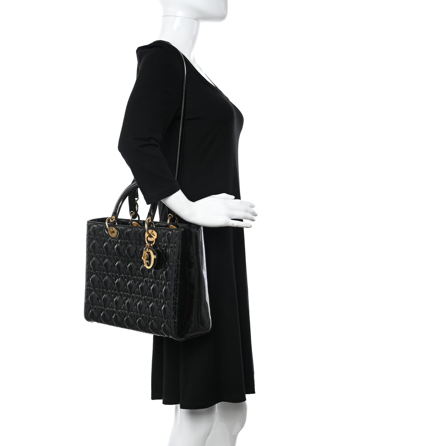 Christian Dior Patent Cannage Large Lady Dior Black 2 of 11