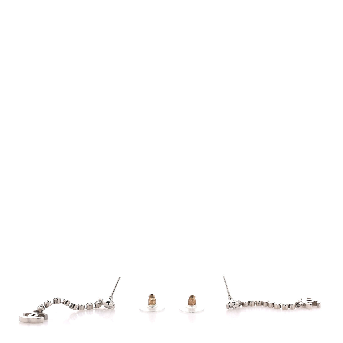 Chanel Crystal CC Heart Drop Earrings Silver 3 of 4