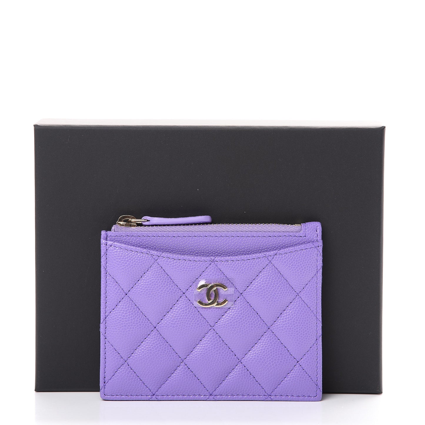 Caviar Quilted CC Zip Card Holder Purple