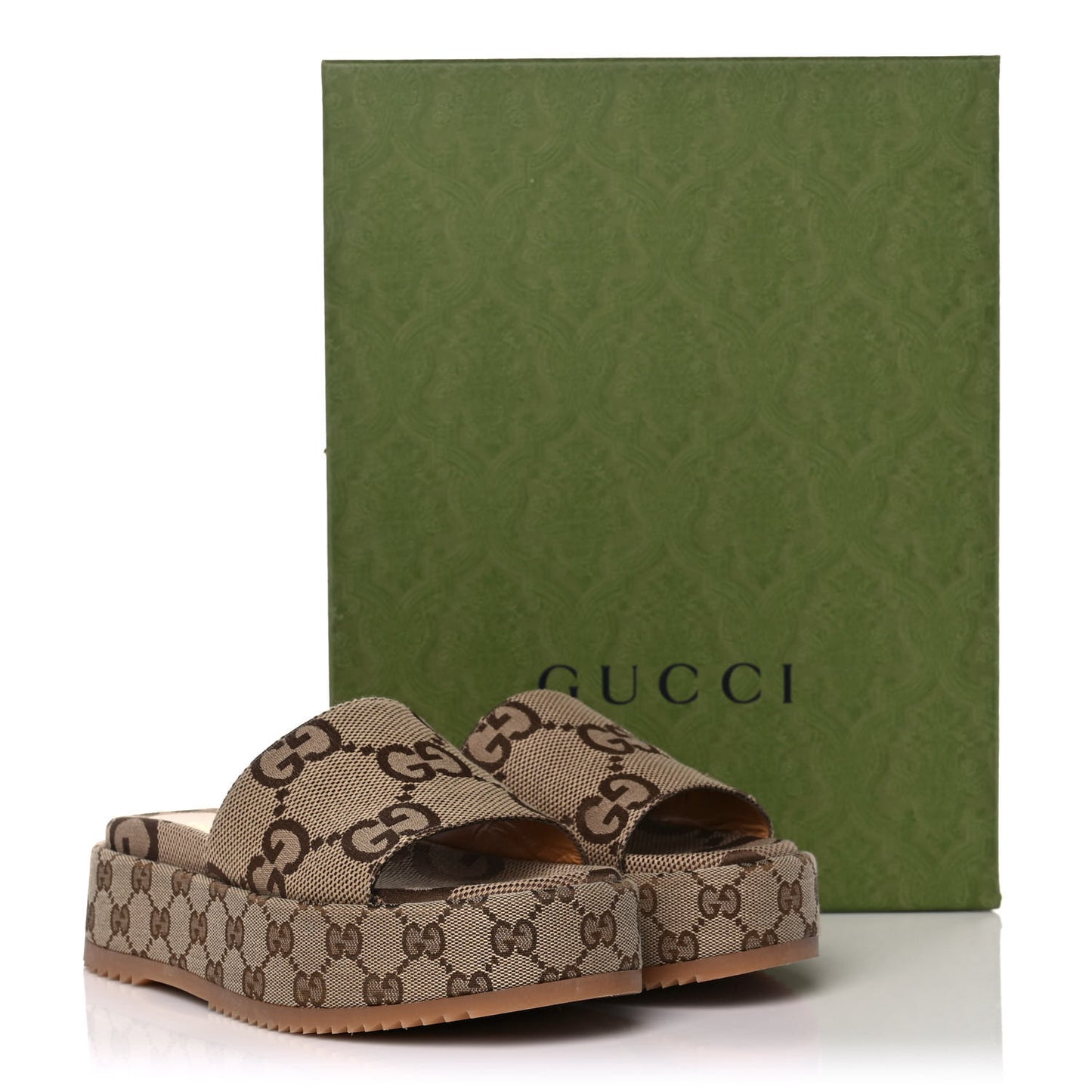Monogram Maxi GG Angelina Platform 55mm Slide Sandals 38 Camel Ebony