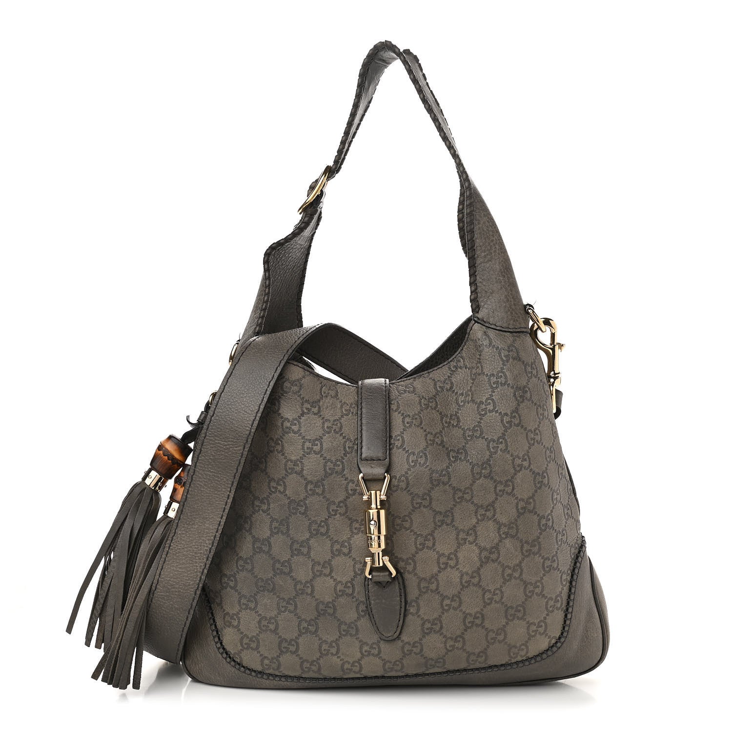 Gucci Guccissima Medium New Jackie Shoulder Bag Olive Green 1 of 16