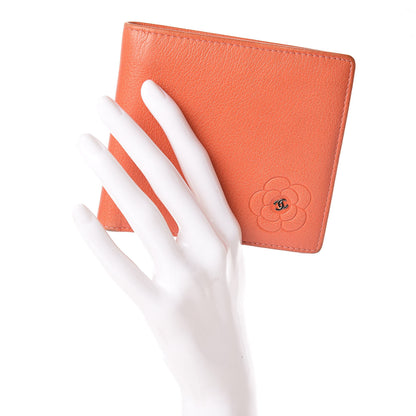Chanel Goatskin Camellia Embossed Bi-Fold Wallet Coral 2 of 12