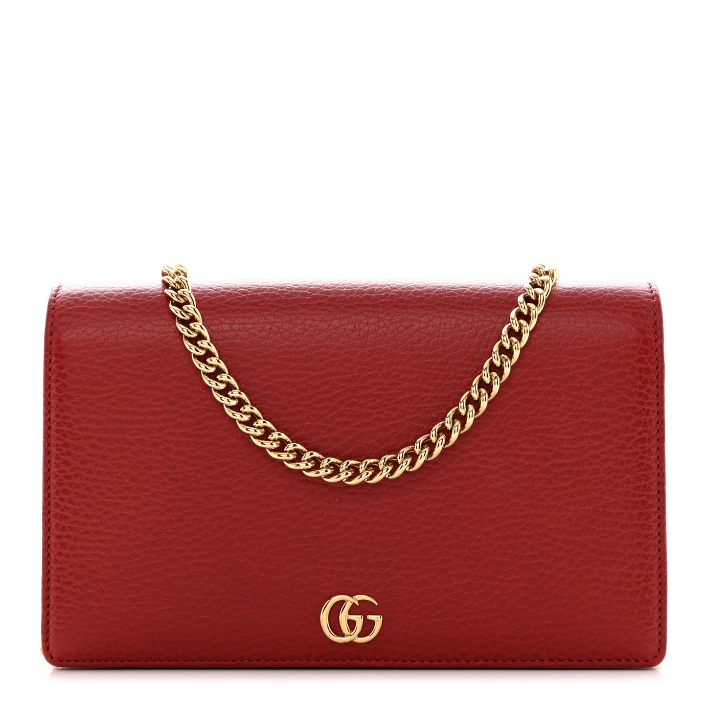 Dollar Calfskin Mini GG Marmont Chain Wallet Hibiscus Red