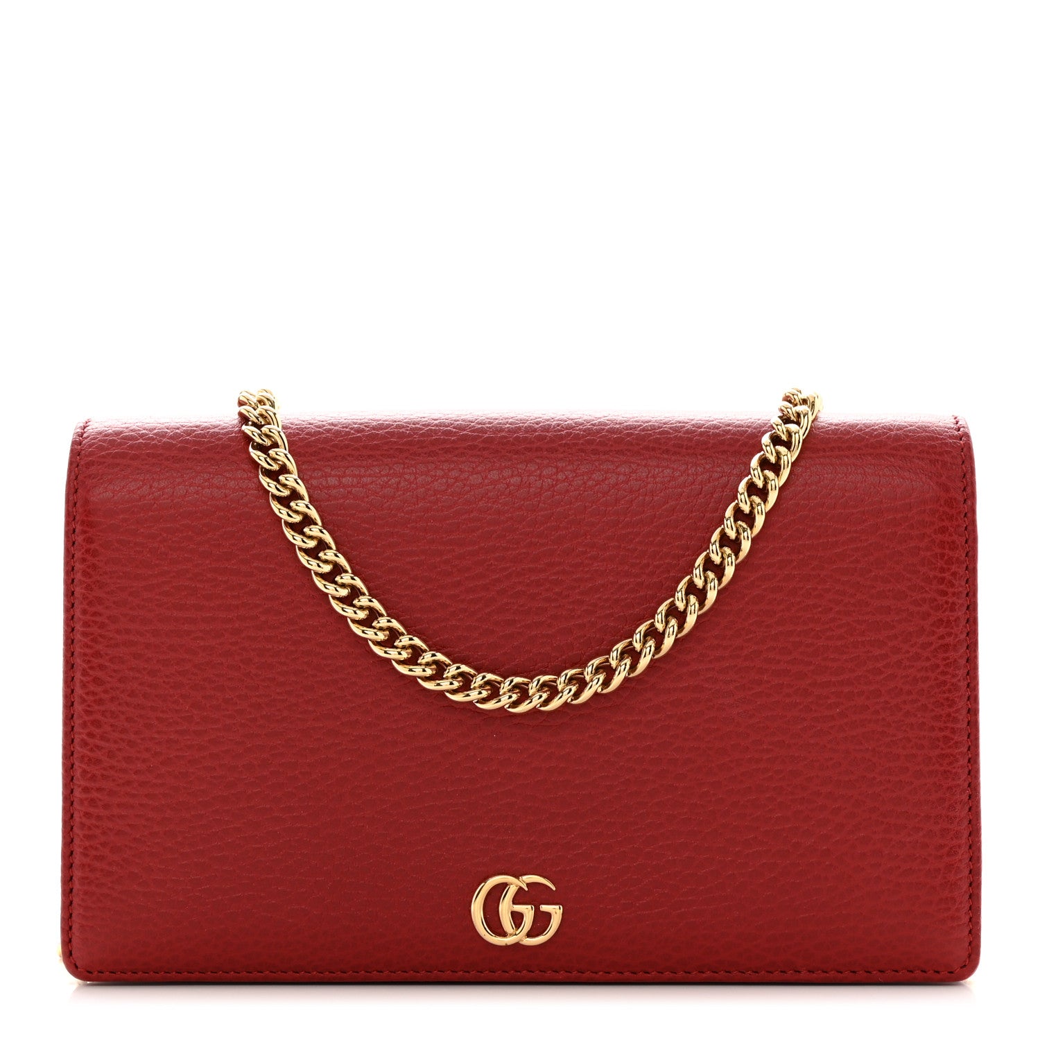 Gucci Dollar Calfskin Mini GG Marmont Chain Wallet Hibiscus Red 1 of 9