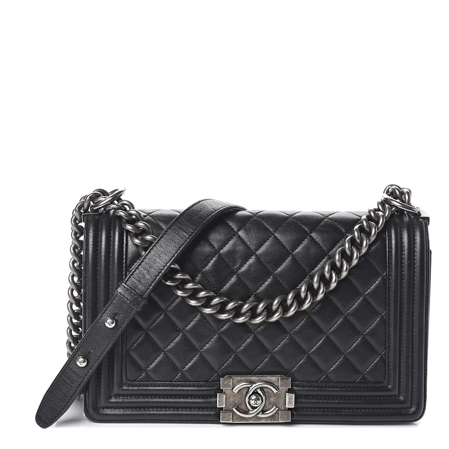 Lambskin Quilted Medium Boy Flap Black