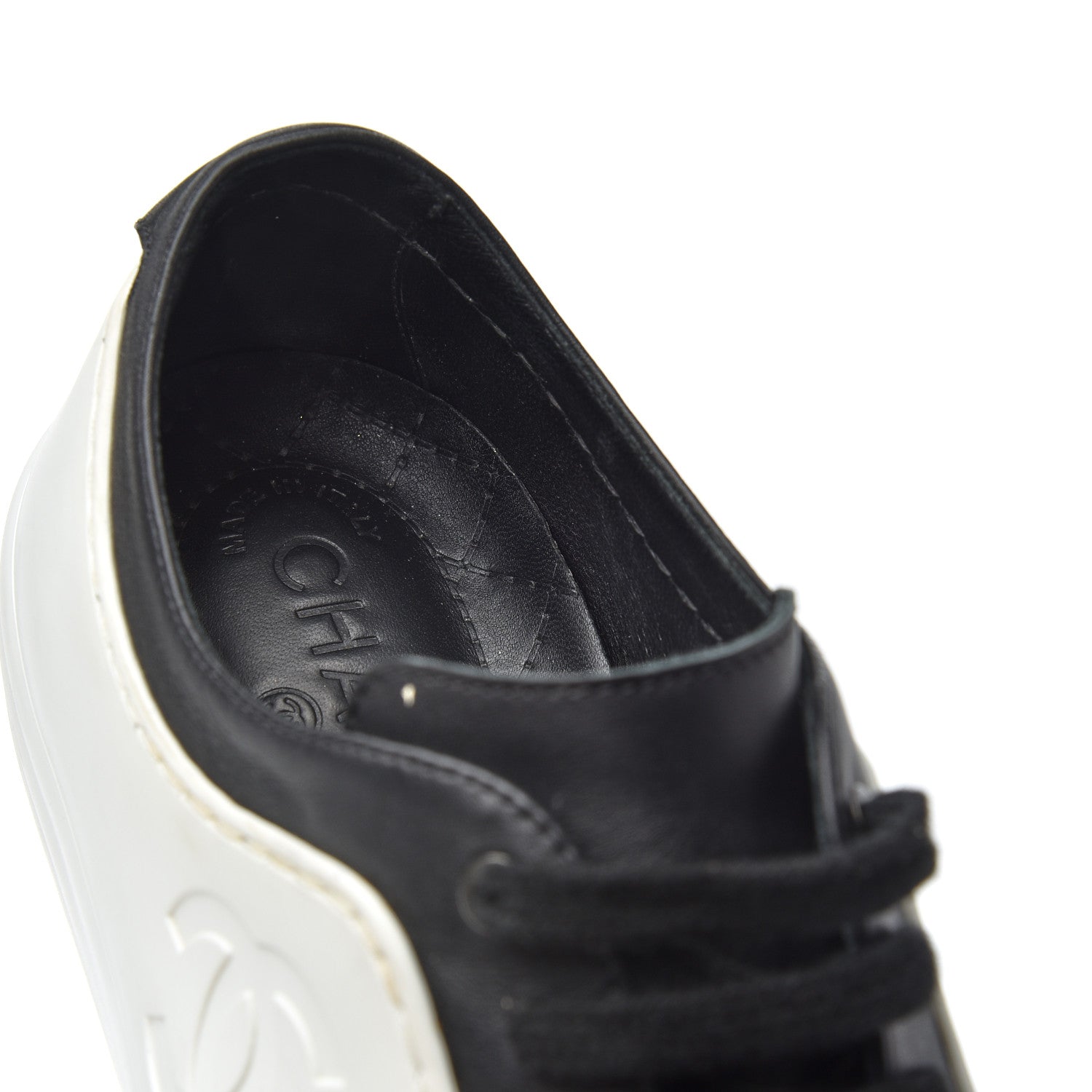 Chanel Calfskin Womens CC Sneakers 40 Black White 20 of 22