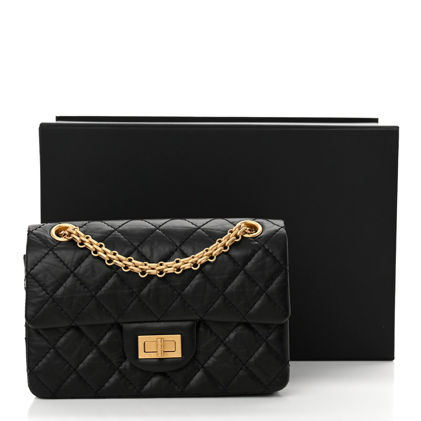 Aged Calfskin Quilted 2.55 Reissue Mini Flap Black