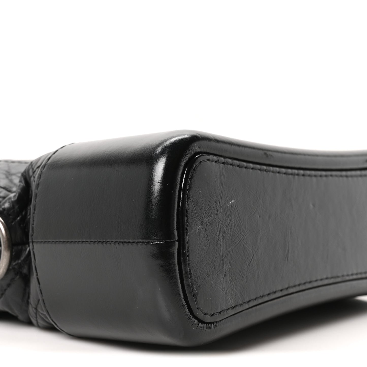 Aged Smooth Calfskin Quilted Medium Gabrielle Logo Hobo Black