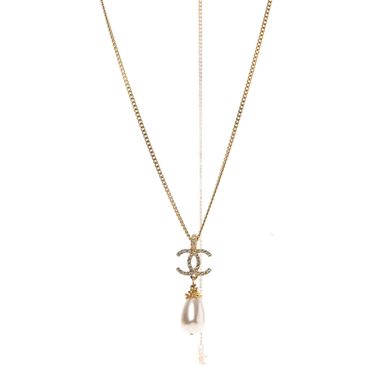 Chanel Pearl Crystal Twisted CC Drop Necklace Gold 1 of 5