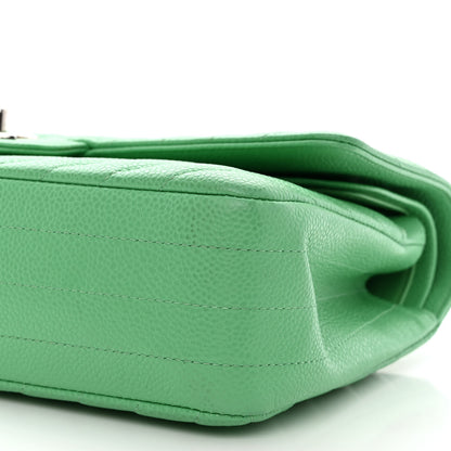 Chanel Caviar Chevron Quilted Medium Double Flap Green 10 of 12