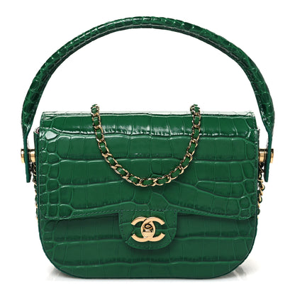 Chanel Calfskin Crocodile Embossed Turn Around Clutch With Chain Green 1 of 11