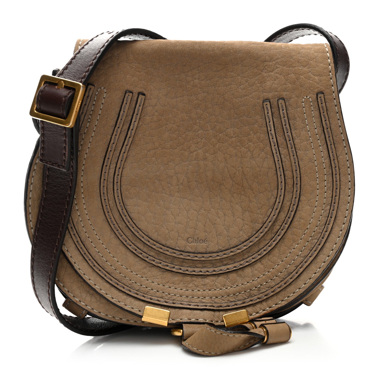 Chloe Nubuck Calfskin Mini Marcie Round Crossbody Bag Greige 1 of 11