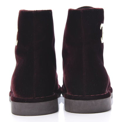 Chanel Velvet CC Lace Up Boots 36.5 Burgundy 7 of 10
