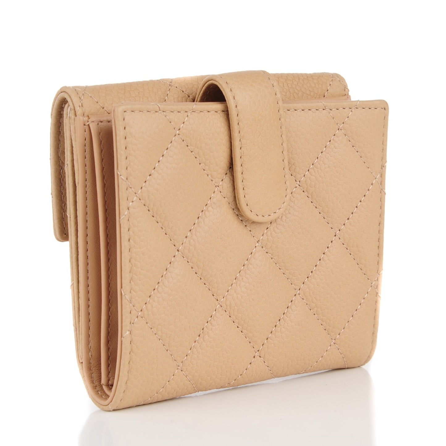 Caviar Quilted Compact Flap Wallet Beige