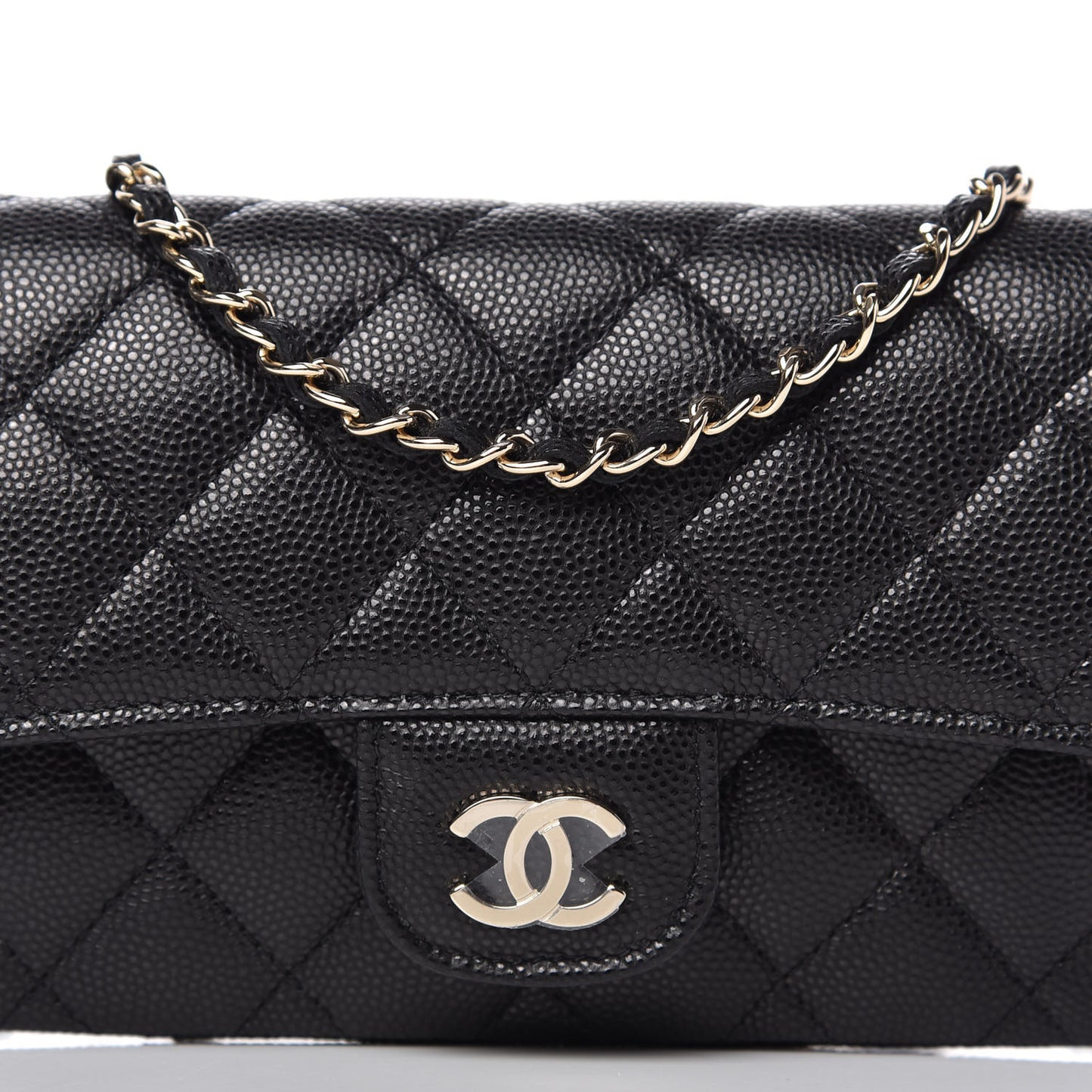 Caviar Quilted Glasses Case With Chain Black