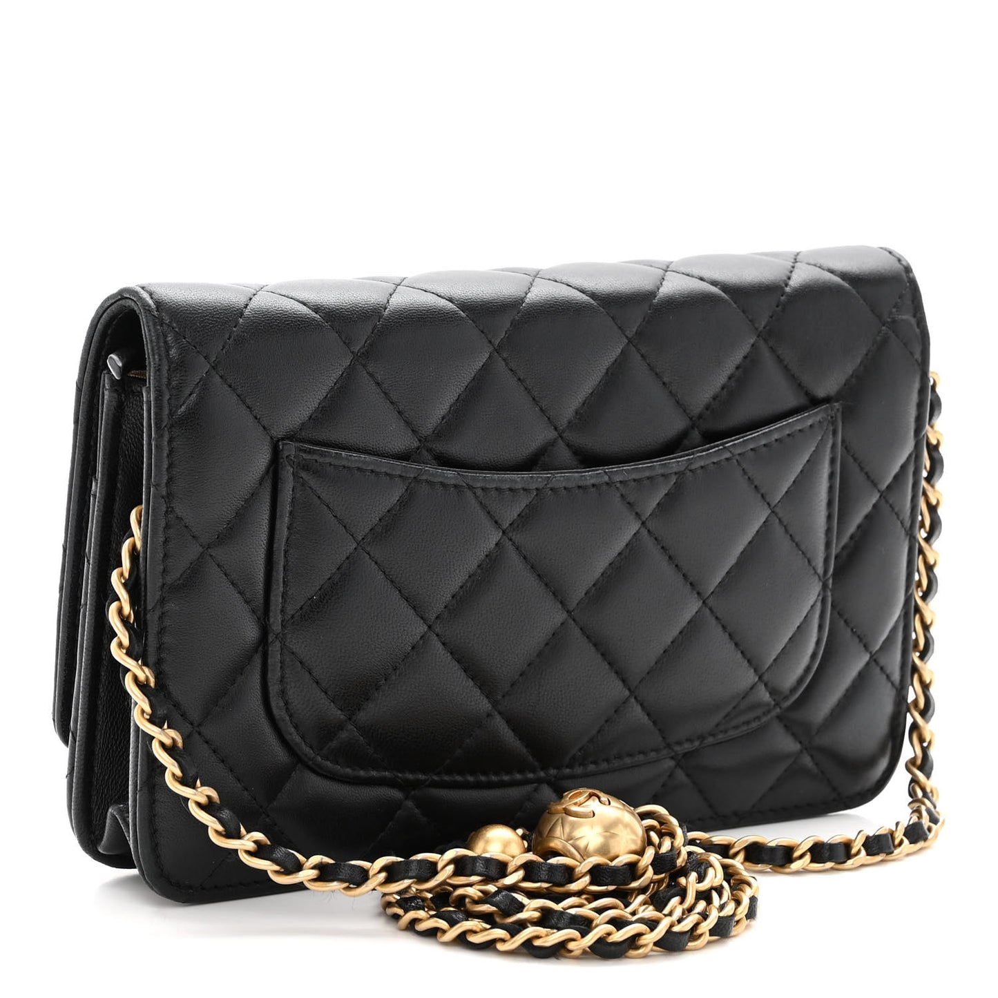 Lambskin Quilted CC Pearl Crush Wallet on Chain WOC Black