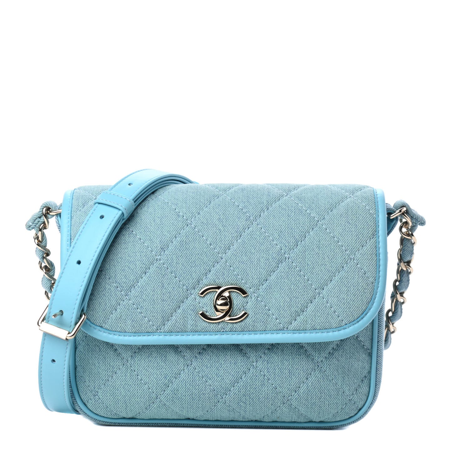 Denim Quilted Small Messenger Flap Neon Blue