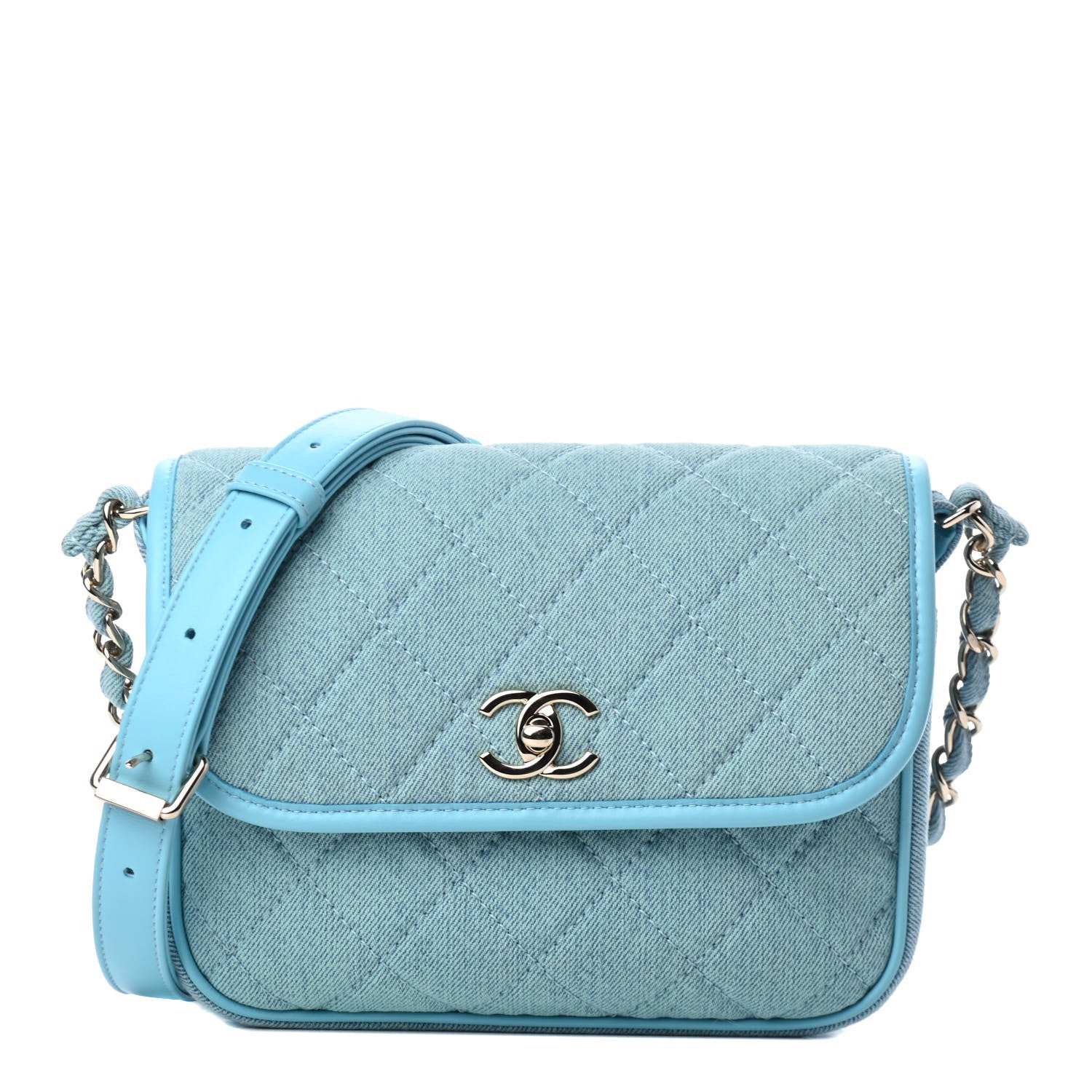Chanel Denim Quilted Small Messenger Flap Neon Blue 1 of 4