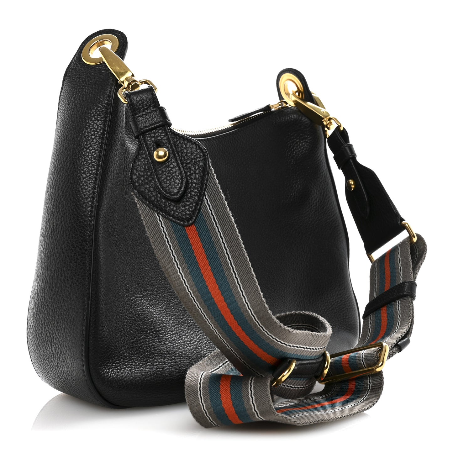 Vitello Phenix Zippered Messenger Hobo Black