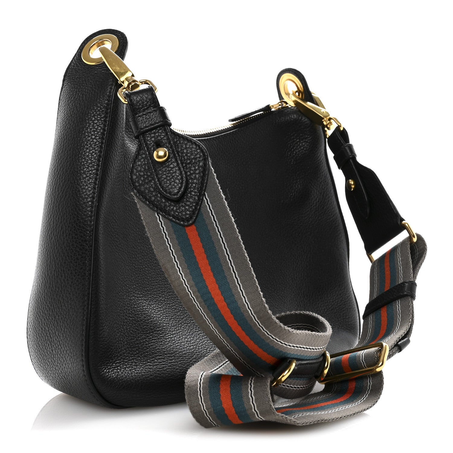Prada Vitello Phenix Zippered Messenger Hobo Black 3 of 16