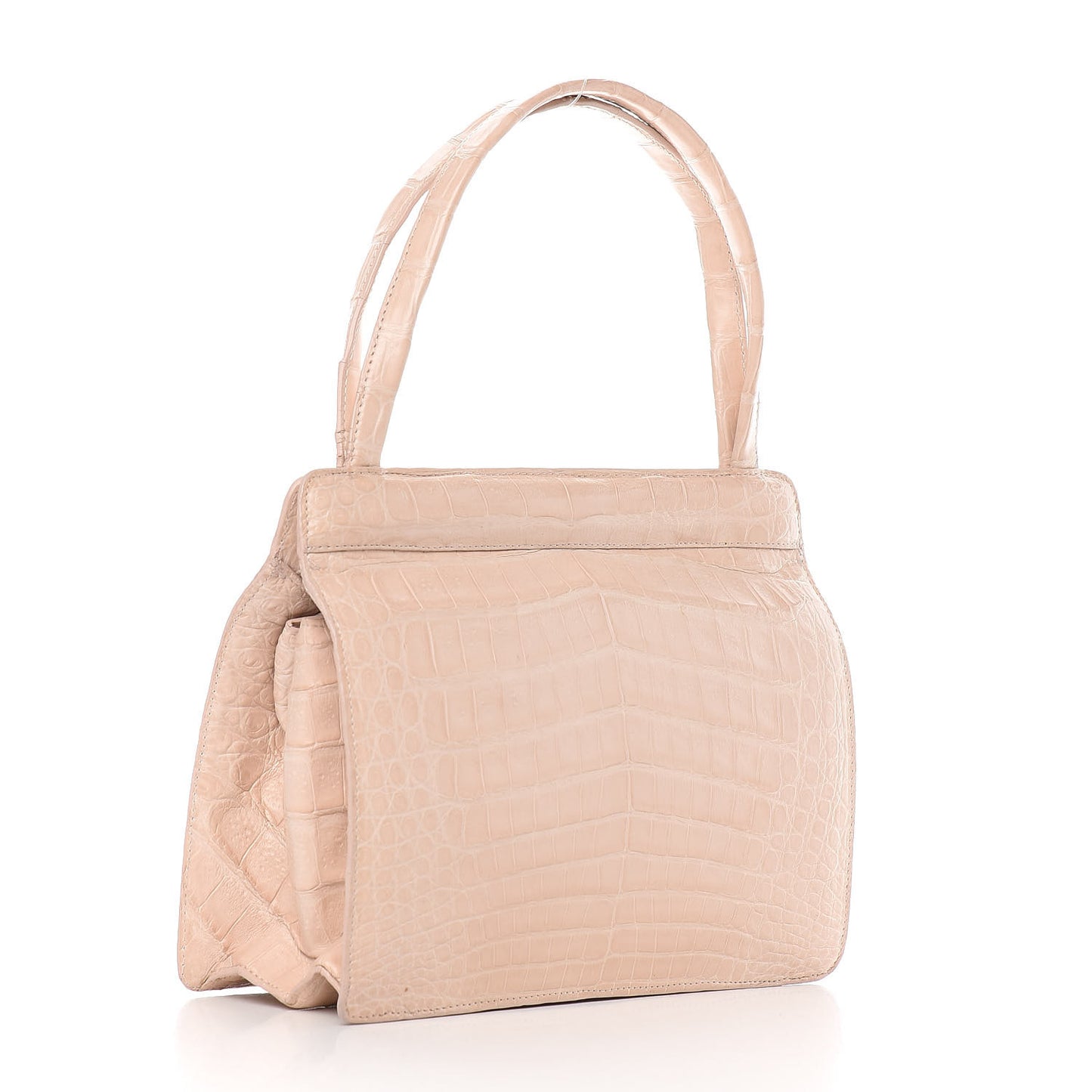 Crocodile Embroidered Floral Top Handle Bag Beige