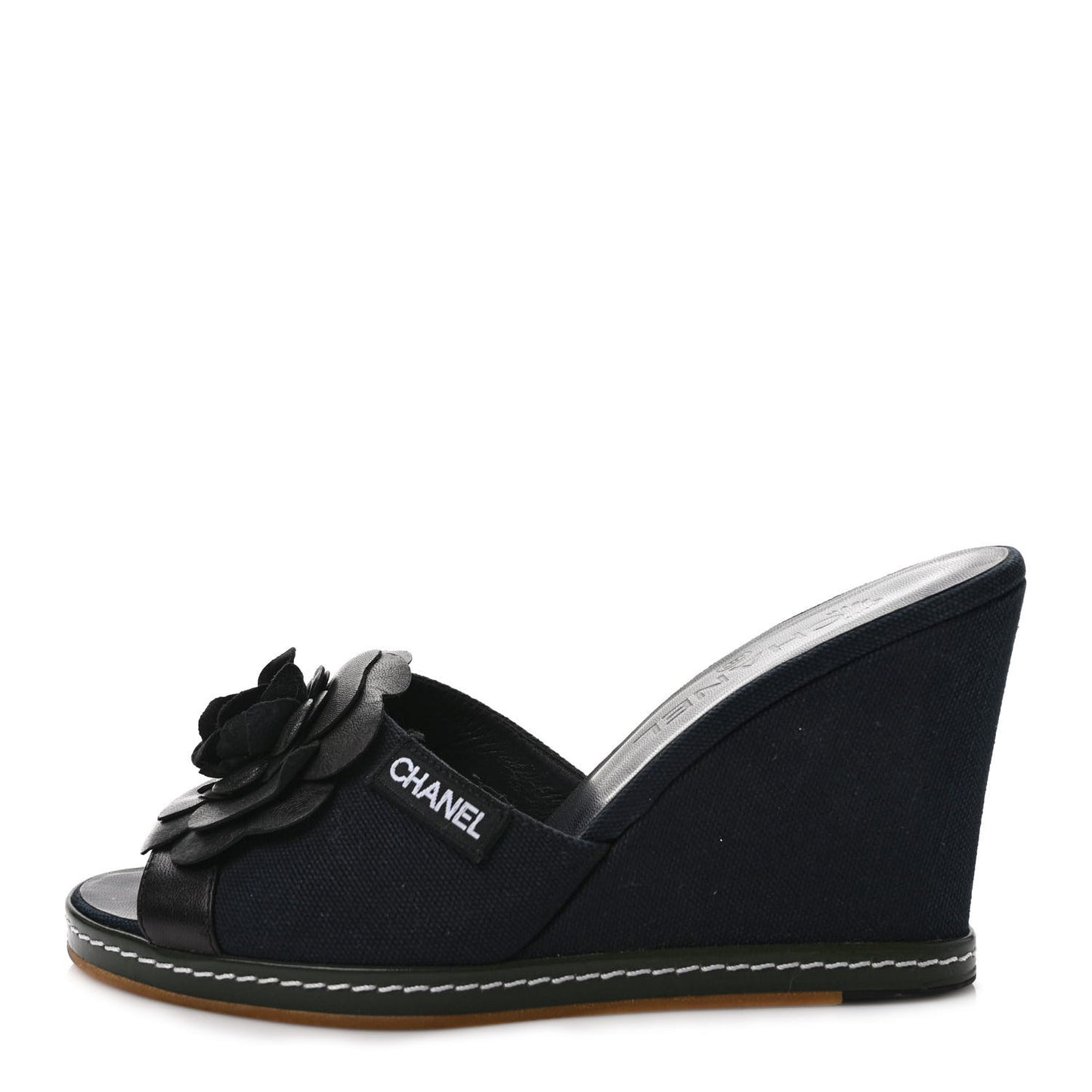 Canvas Camellia Wedge Sandals 38.5 Black 38 Black