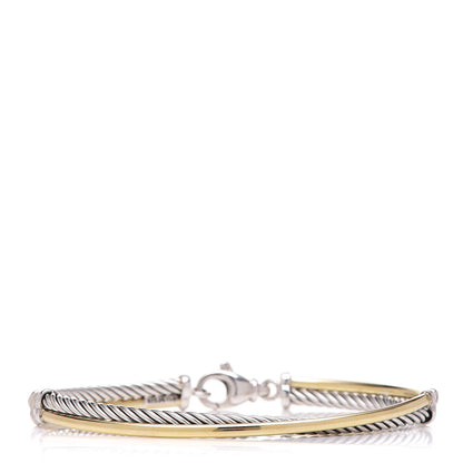 David Yurman Sterling Silver 18K Yellow Gold 3mm Crossover Bracelet 1 of 6