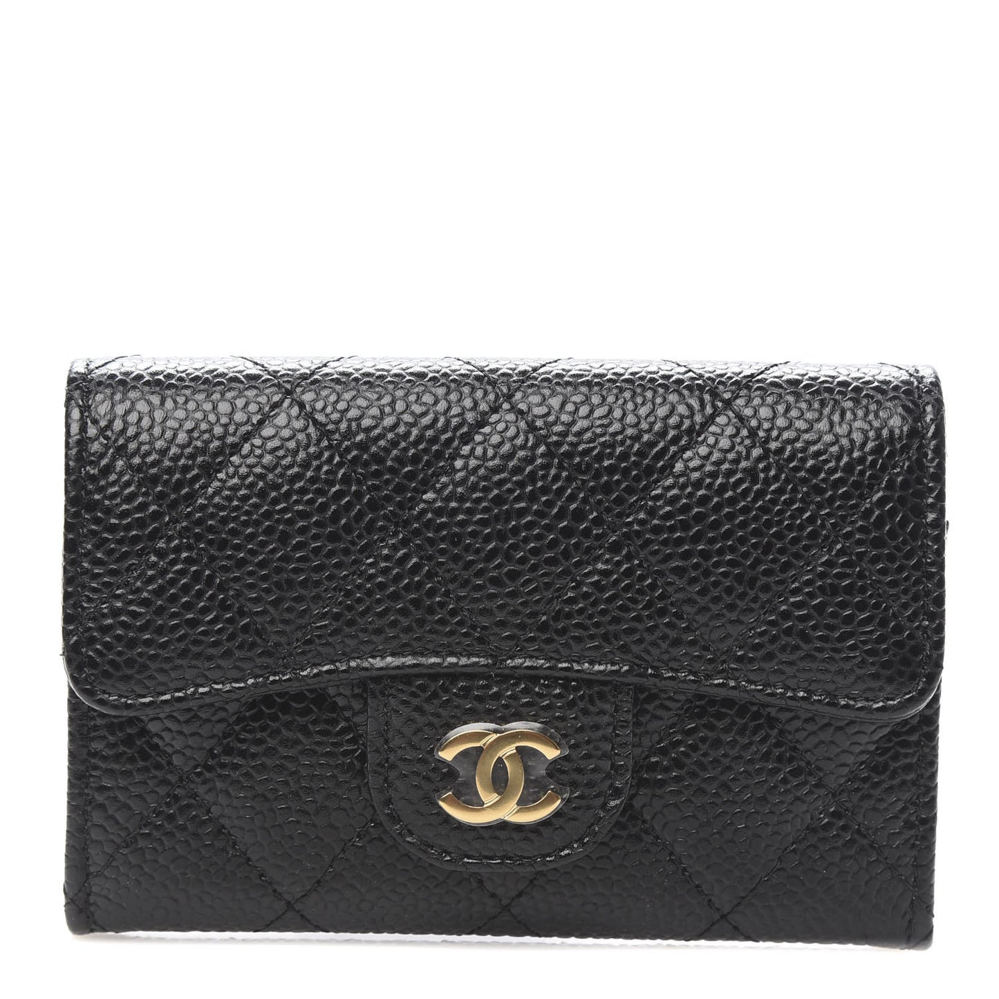 Caviar Quilted Flap Card Holder Black