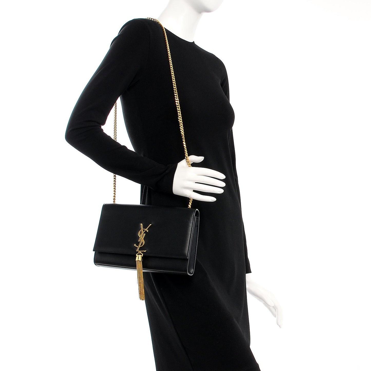Smooth Calfskin Medium Classic Monogram Kate Tassel Satchel Black