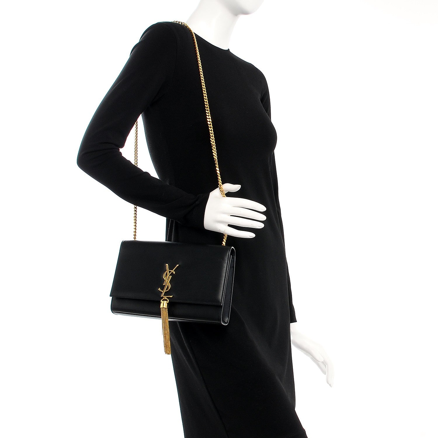 Saint Laurent Smooth Calfskin Medium Classic Monogram Kate Tassel Satchel Black 2 of 7