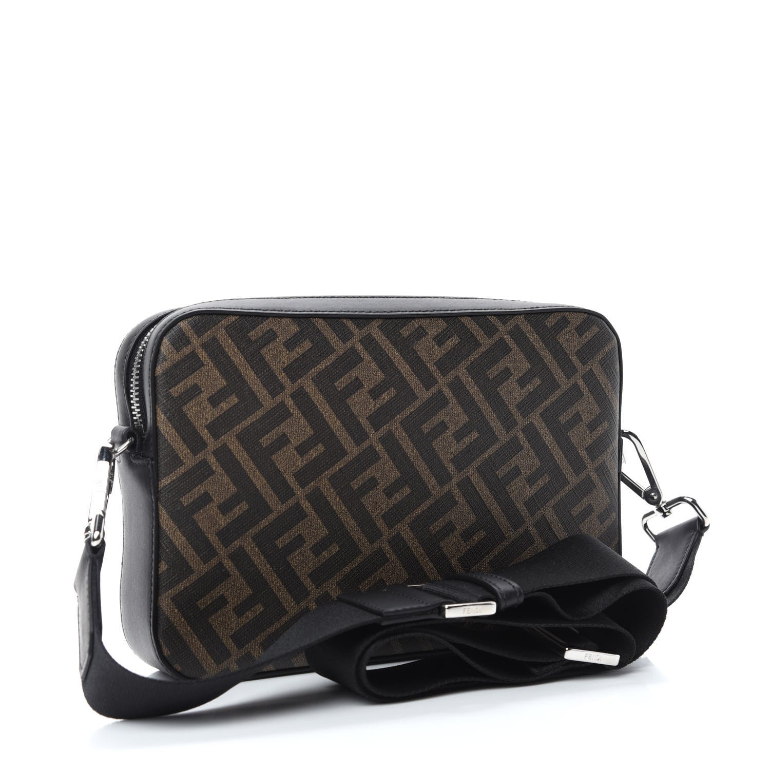 Fendi Glazed Fabric Vitello Liberty FF 1974 Diagonal Camera Case Tobacco Rosso Black 3 of 10