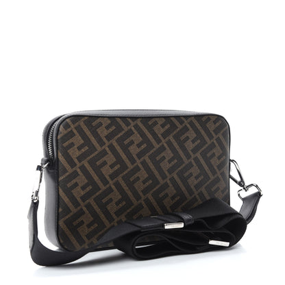Fendi Glazed Fabric Vitello Liberty FF 1974 Diagonal Camera Case Tobacco Rosso Black 3 of 10