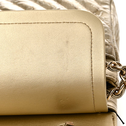 Chanel Metallic Patent Crumpled Calfskin Chevron Quilted Medium Double Flap Gold 9 of 11
