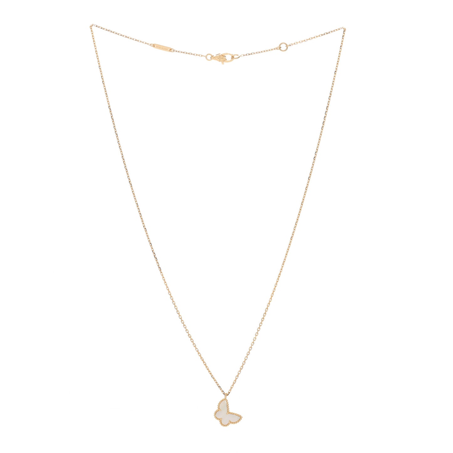 18K Yellow Gold Mother of Pearl Sweet Alhambra Butterfly Pendant Necklace
