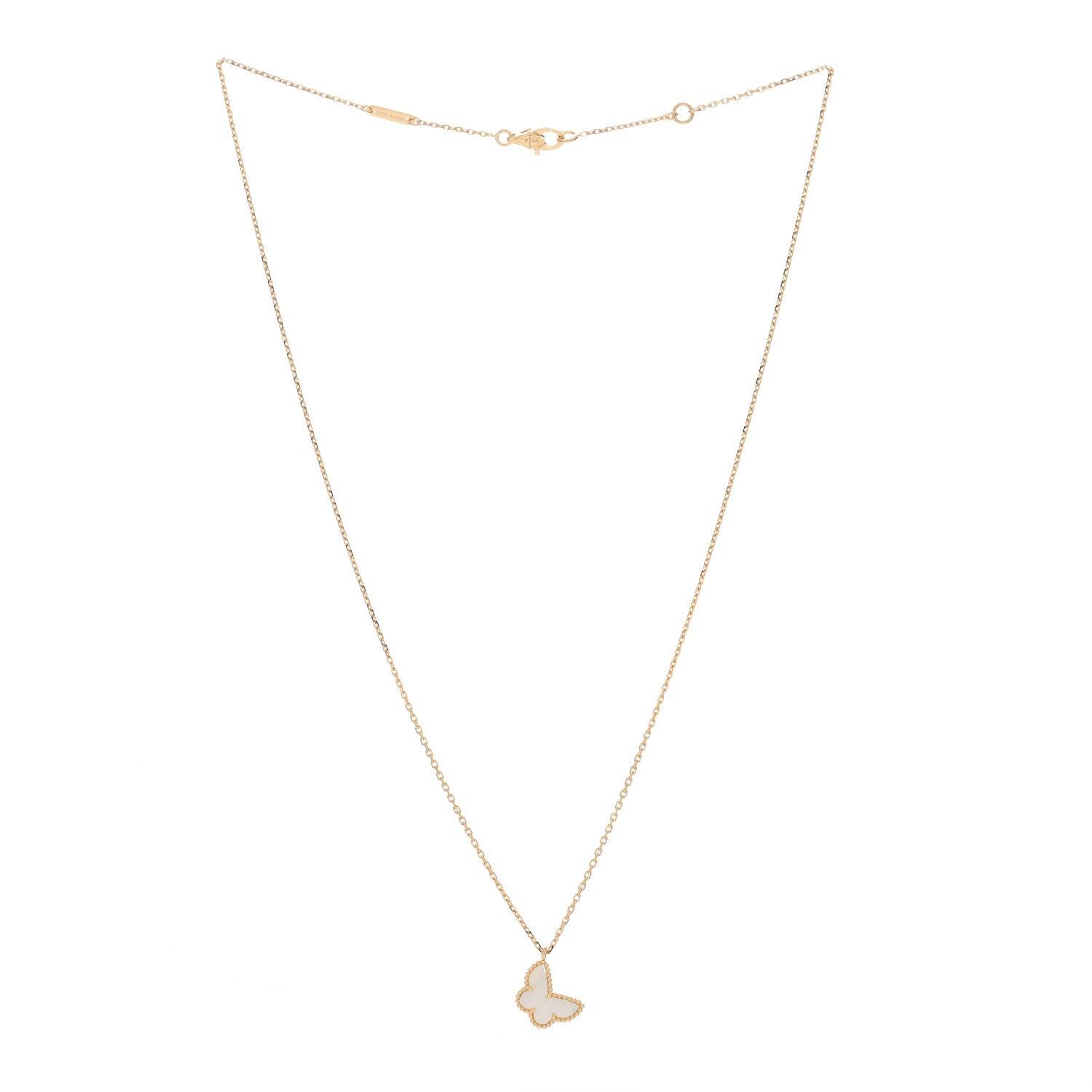 Van Cleef & Arpels 18K Yellow Gold Mother of Pearl Sweet Alhambra Butterfly Pendant Necklace 2 of 4
