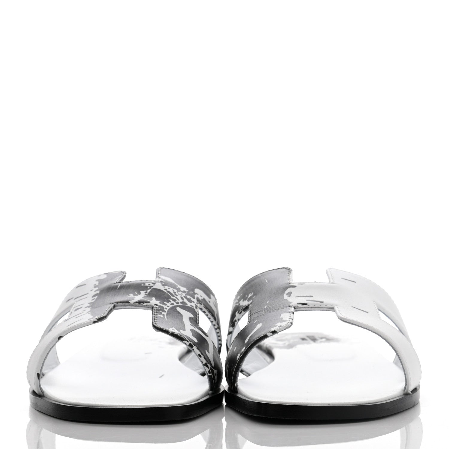 Hermes Calfskin Peinture Fraiche Oran Sandals 40 White Black 2 of 8