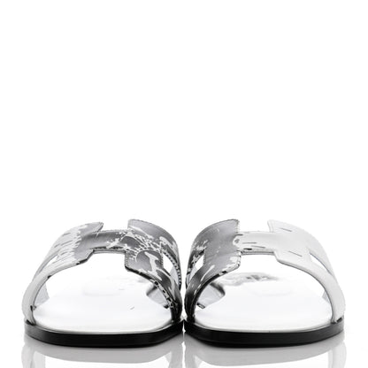 Hermes Calfskin Peinture Fraiche Oran Sandals 40 White Black 2 of 8