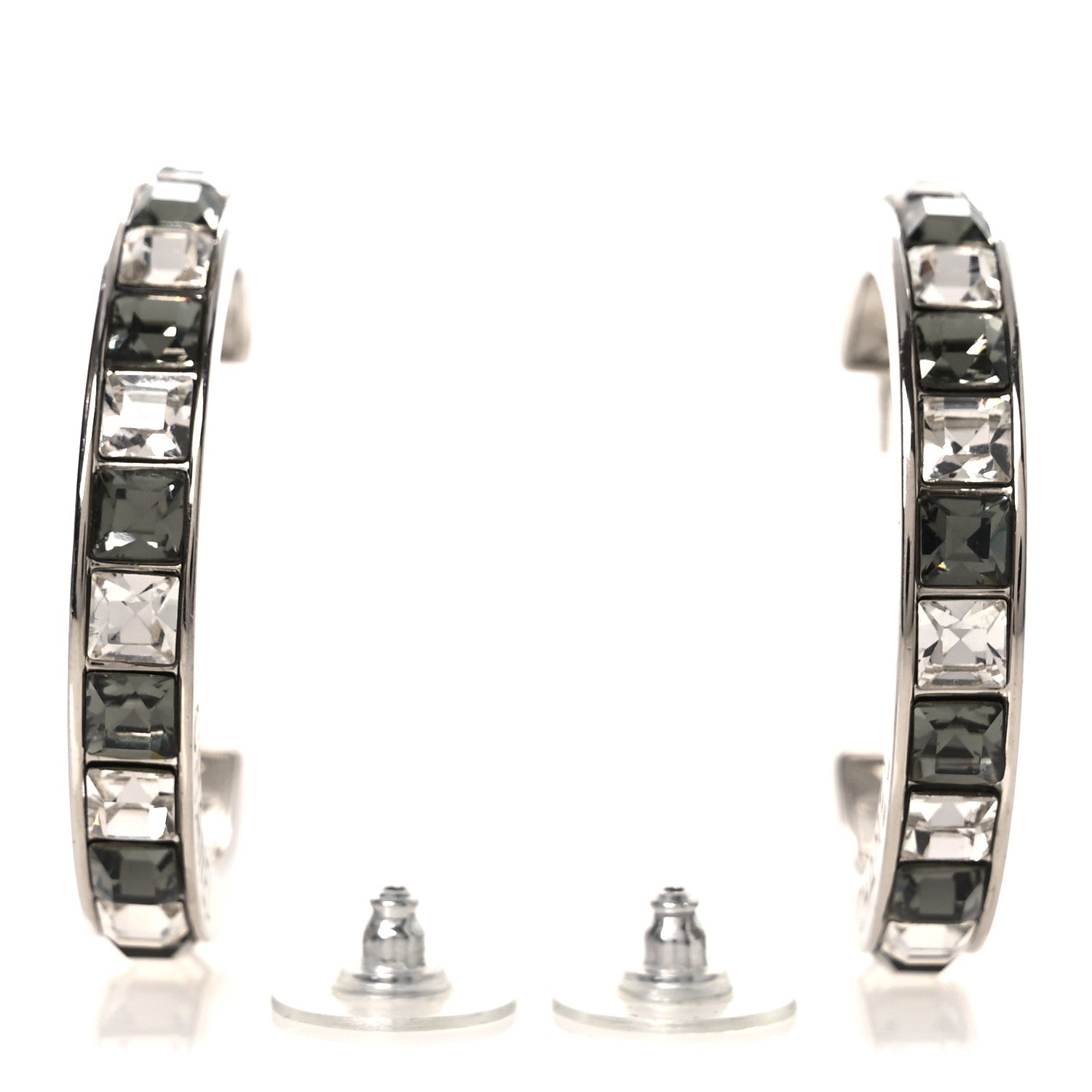 Chanel Baguette Crystal CC Hoop Earrings Silver 3 of 5