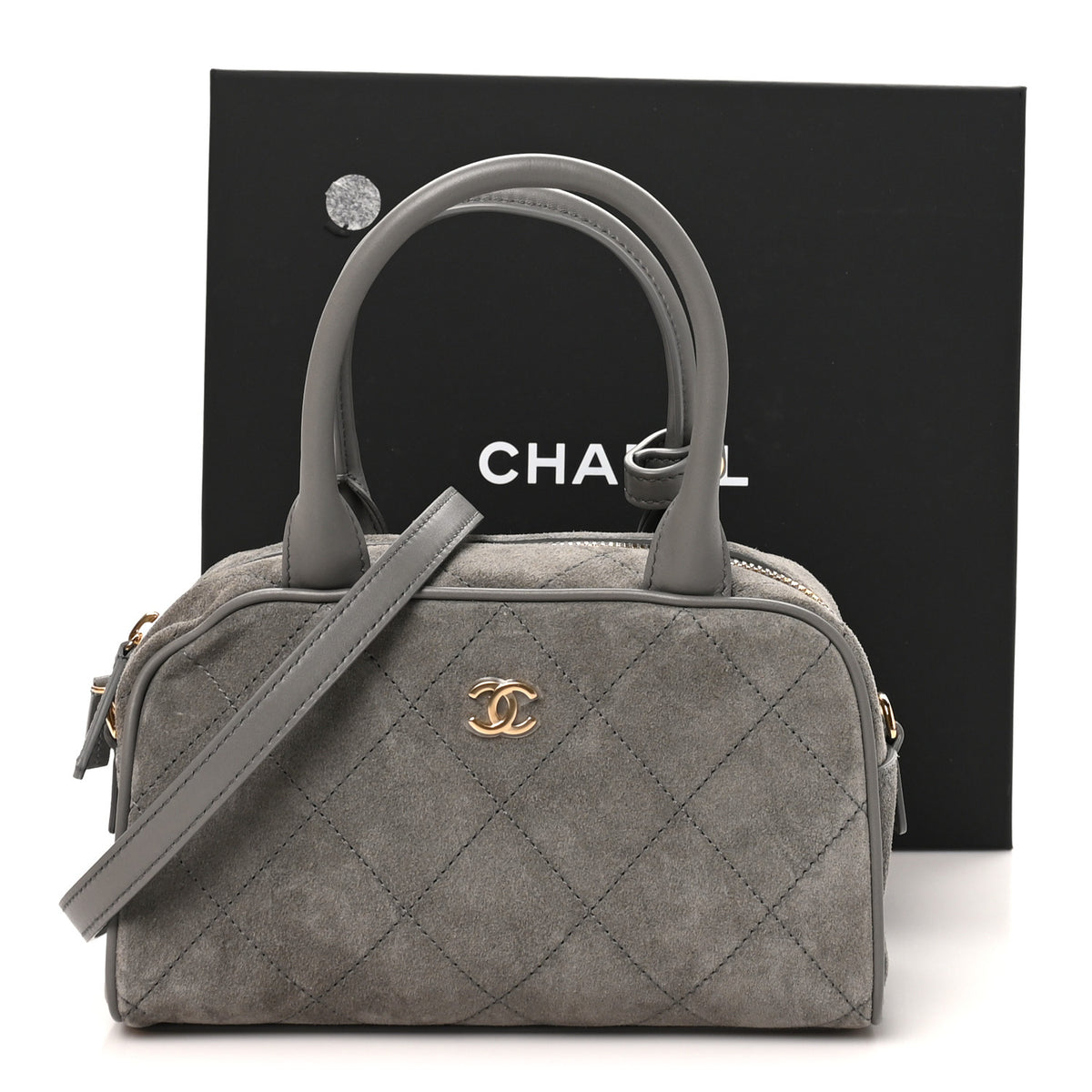 Chanel Suede Calfskin Small Perfect Bowling Bag Grey 11 of 11