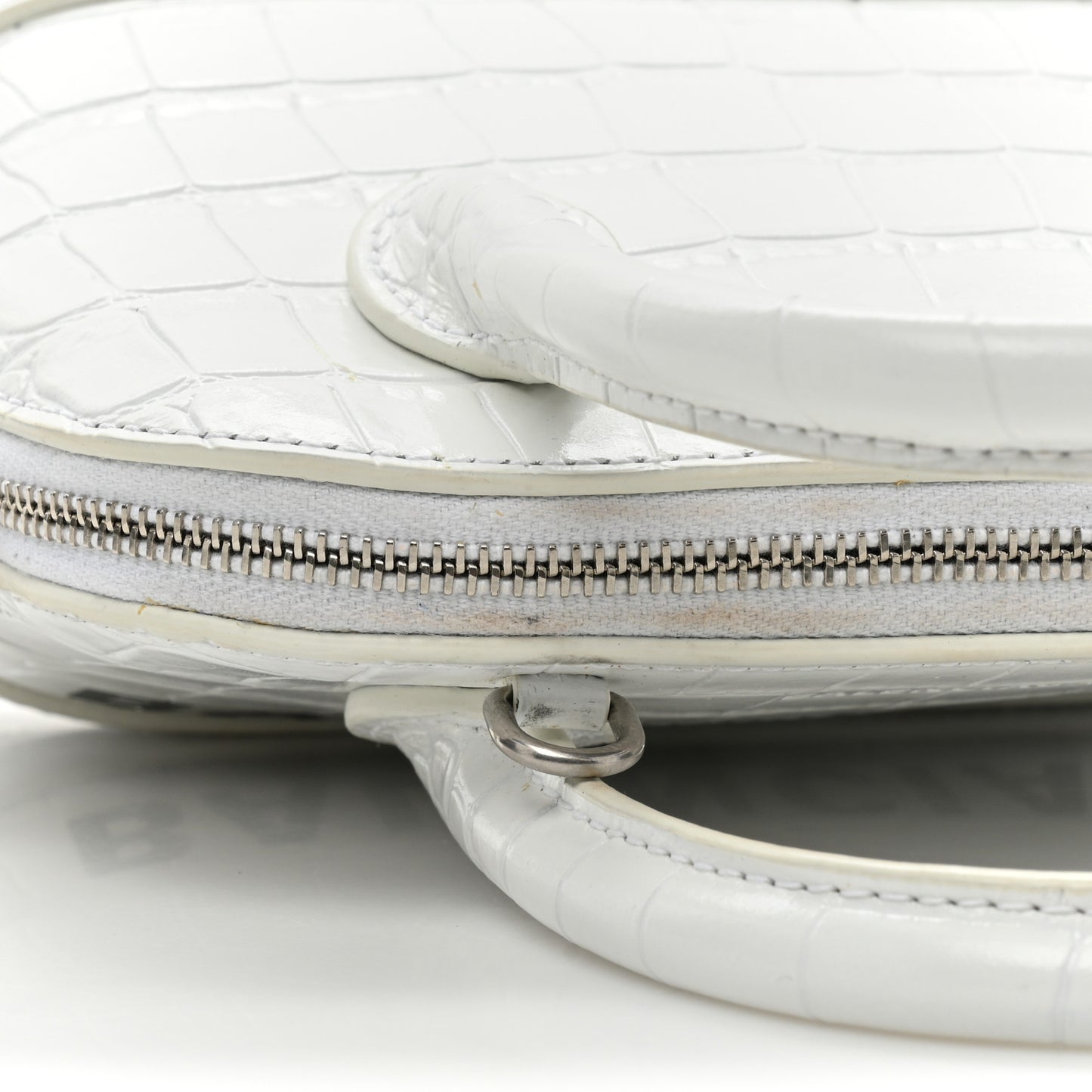 Calfskin Crocodile Embossed XXS Ville Top Handle Bag White Black