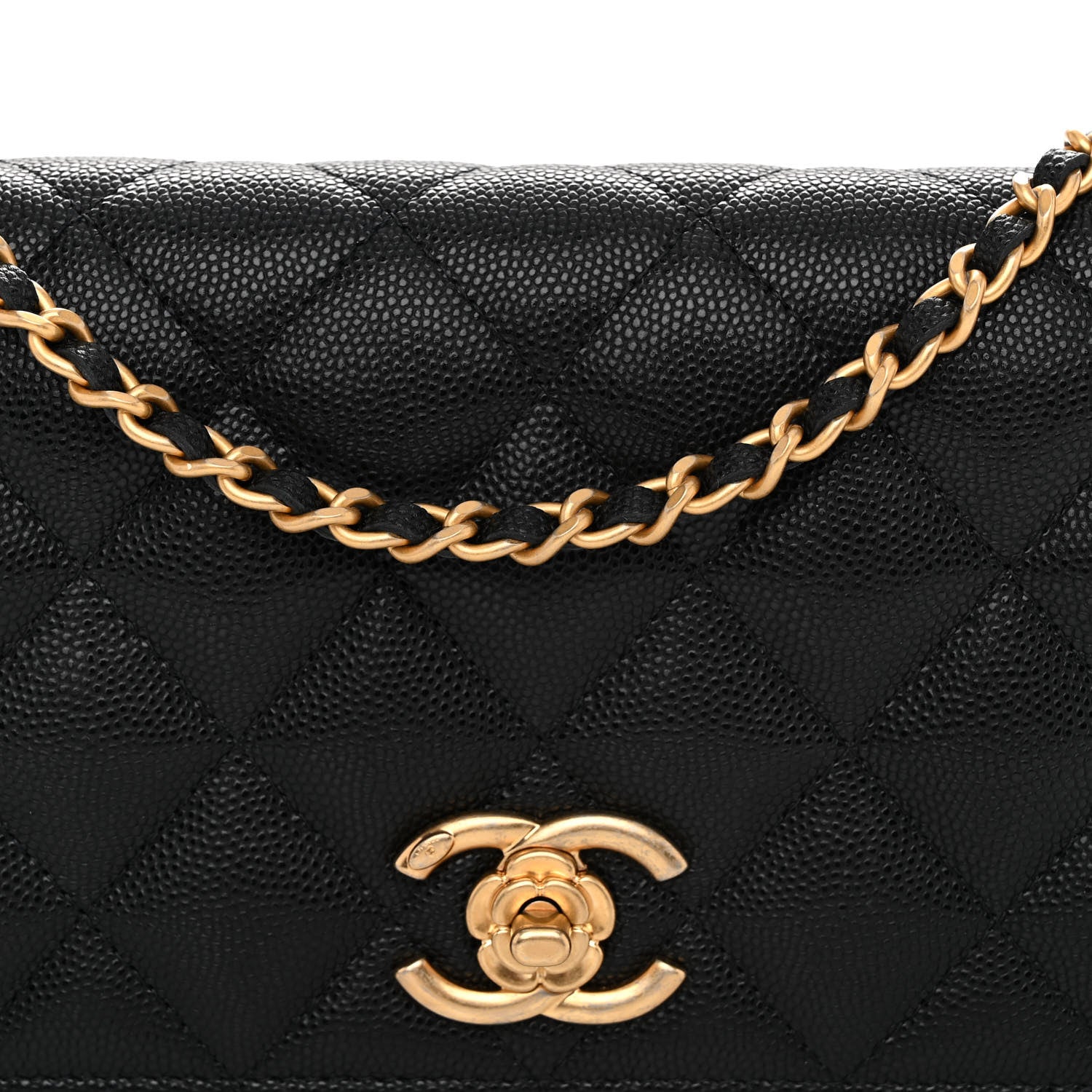 Chanel Caviar Quilted Camellia Clutch With Chain Black 9 of 12